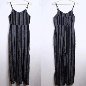 Lulus Charcoal Gray Stripe Multicolored Accent Wide Leg Jumpsuit - M